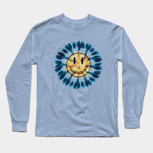 "90s Psychedelic Smiley: Peace & Love"- Retro Cute Hipster Blues Long Sleeve T-Shirt